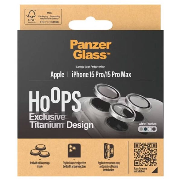 PanzerGlass Camera Protector Hoop Optic Rings voor de iPhone 15 Pro / 15 Pro Max - White Titanium