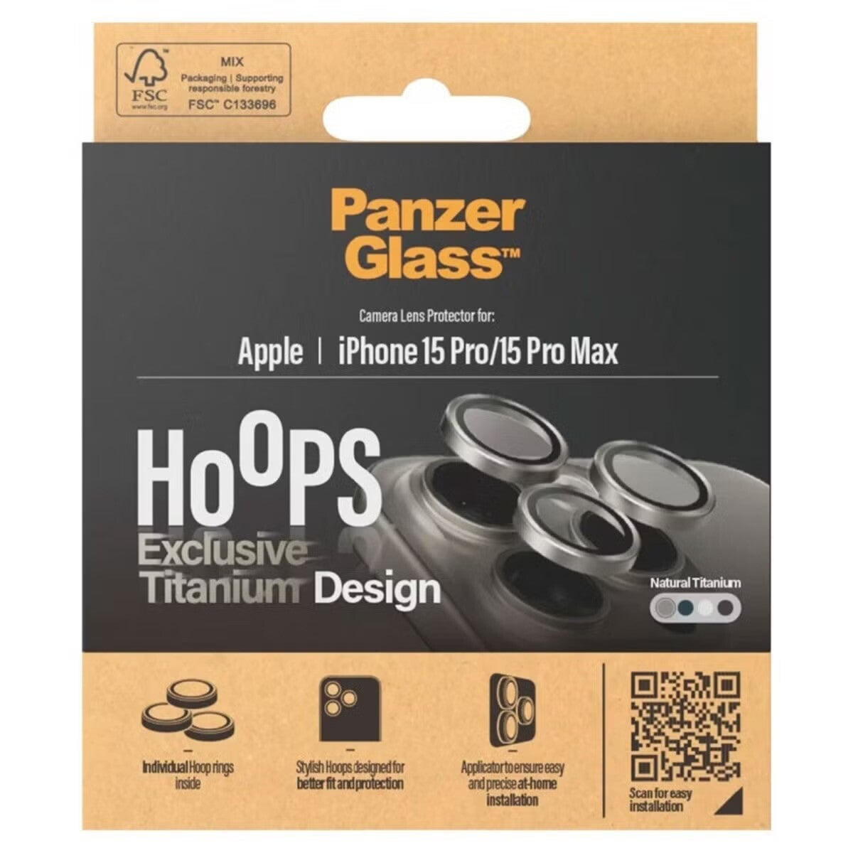PanzerGlass Camera Protector Hoop Optic Rings voor de iPhone 15 Pro / 15 Pro Max - Natural Titanium