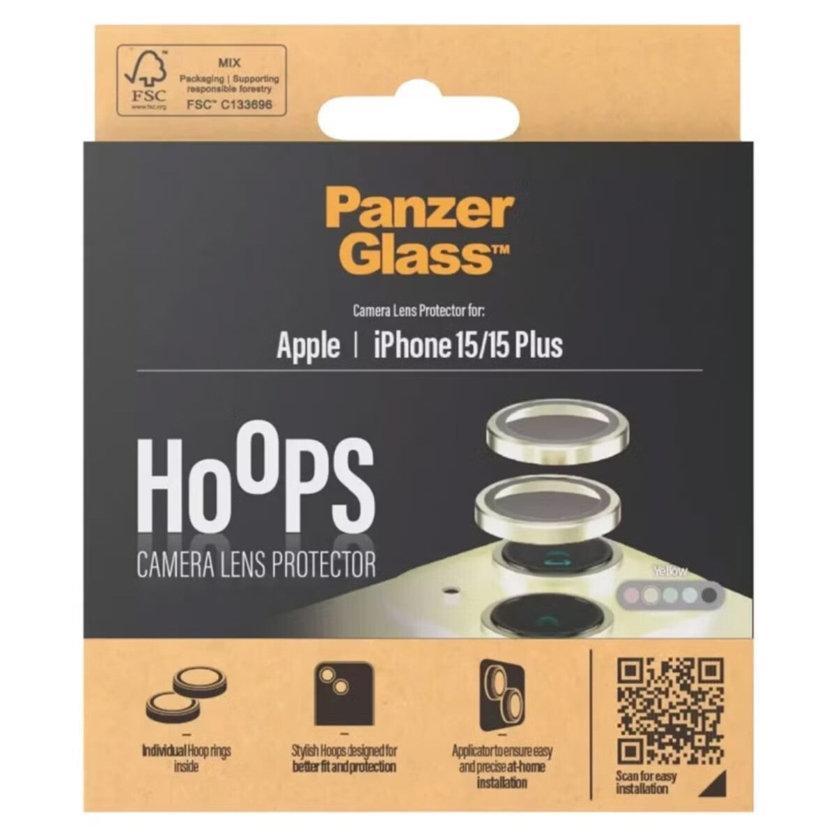 PanzerGlass Camera Protector Hoop Optic Rings voor de iPhone 15 / 15 Plus - Yellow