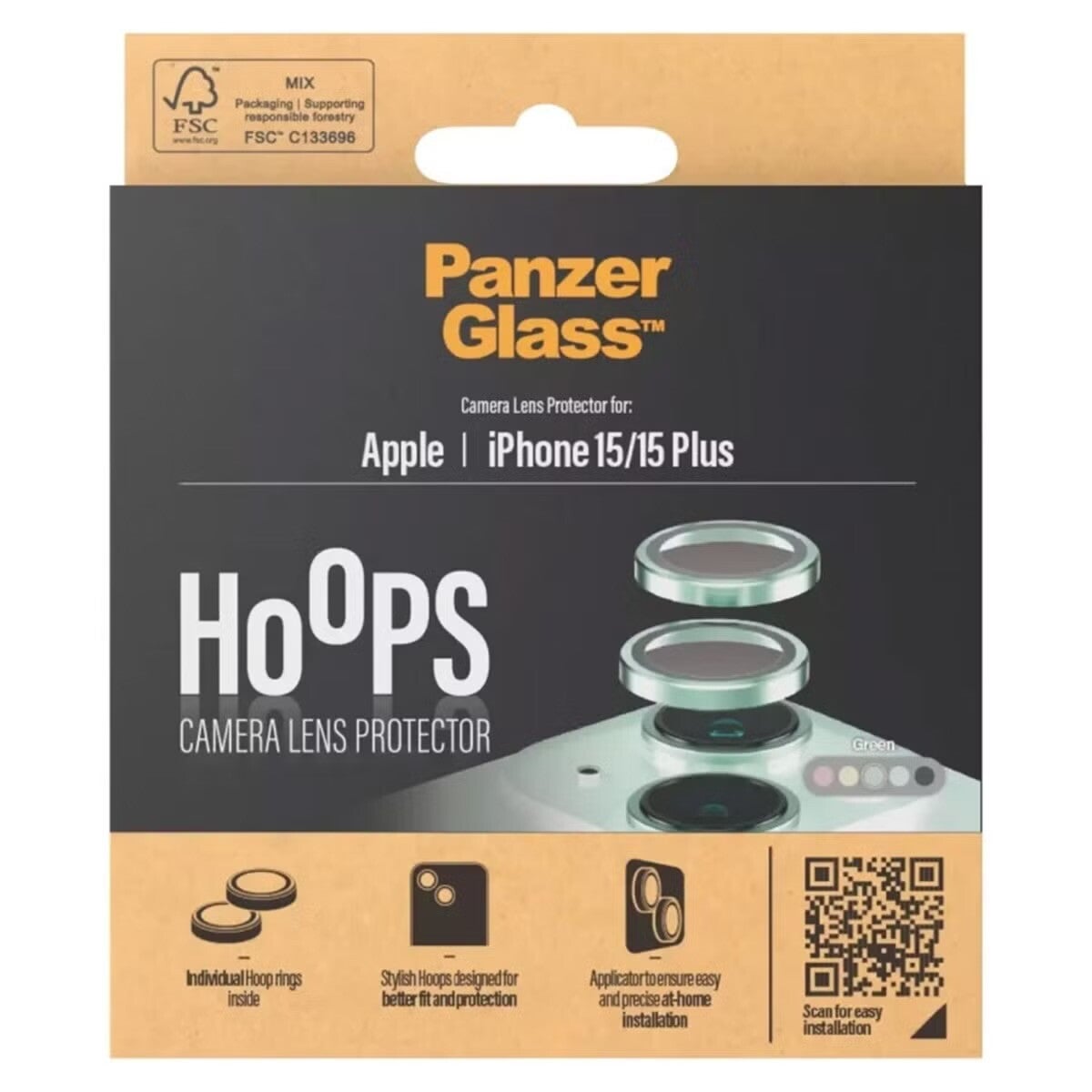 PanzerGlass Camera Protector Hoop Optic Rings voor de iPhone 15 / 15 Plus - Green
