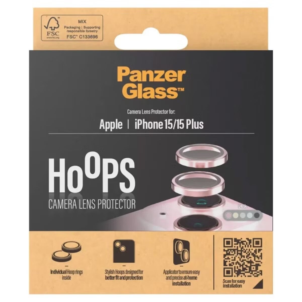 PanzerGlass Camera Protector Hoop Optic Rings voor de iPhone 15 / 15 Plus - Pink