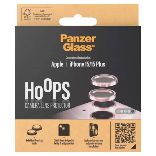 PanzerGlass Camera Protector Hoop Optic Rings voor de iPhone 15 / 15 Plus - Pink