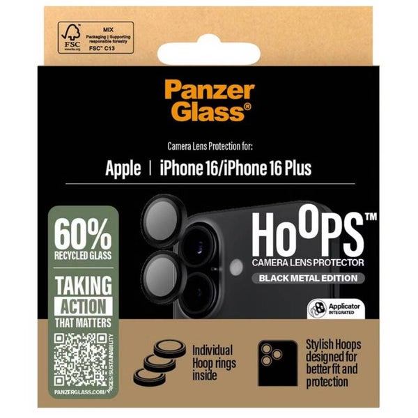 PanzerGlass Camera Protector Hoop Optic Rings voor de iPhone 16 / 16 Plus