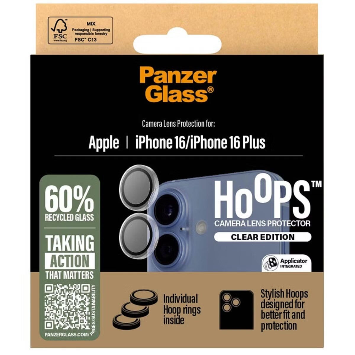 PanzerGlass Camera Protector Hoop Optic Rings voor de iPhone 16 / 16 Plus
