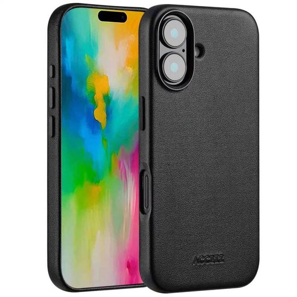 Accezz MagSafe Leather Backcover voor de iPhone 16 - Onyx Black