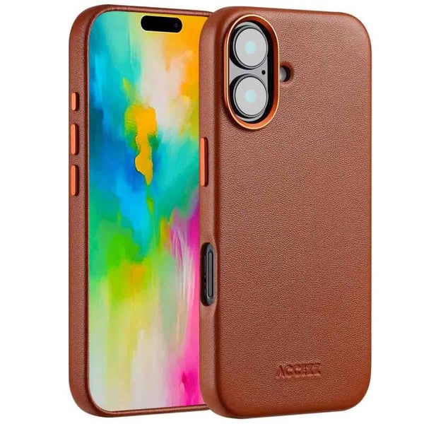Accezz MagSafe Leather Backcover voor de iPhone 16 - Sienna Brown