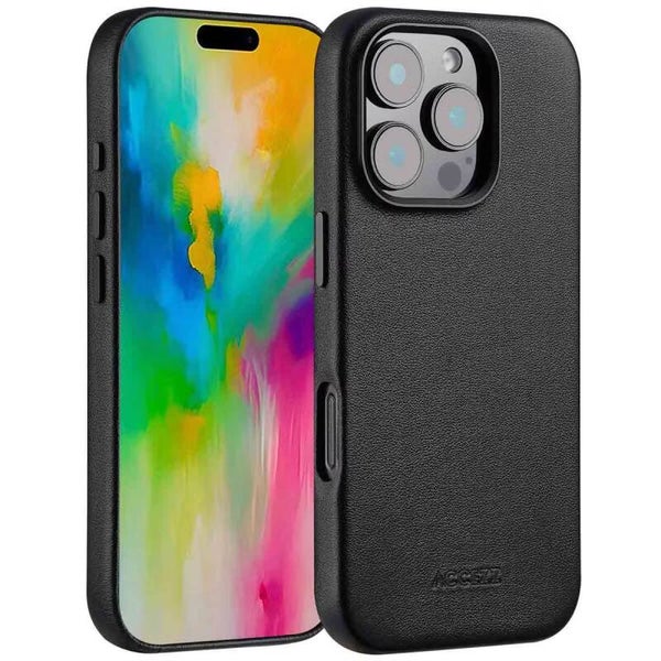 Accezz MagSafe Leather Backcover voor de Apple iPhone 16 Pro - Onyx Black