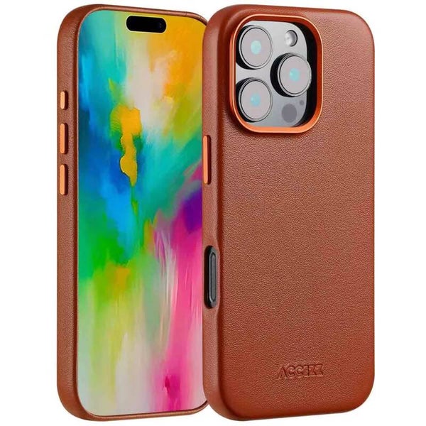 Accezz MagSafe Leather Backcover voor de Apple iPhone 16 Pro - Sienna Brown