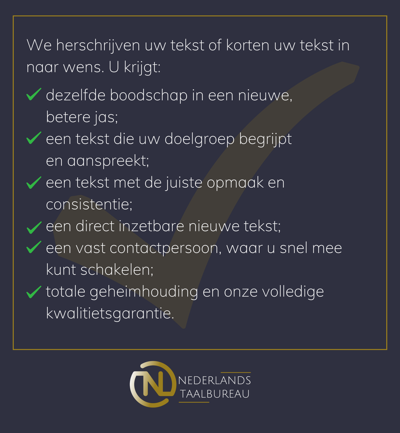 Teksten laten inkorten door Nederlands Taalbureau.
