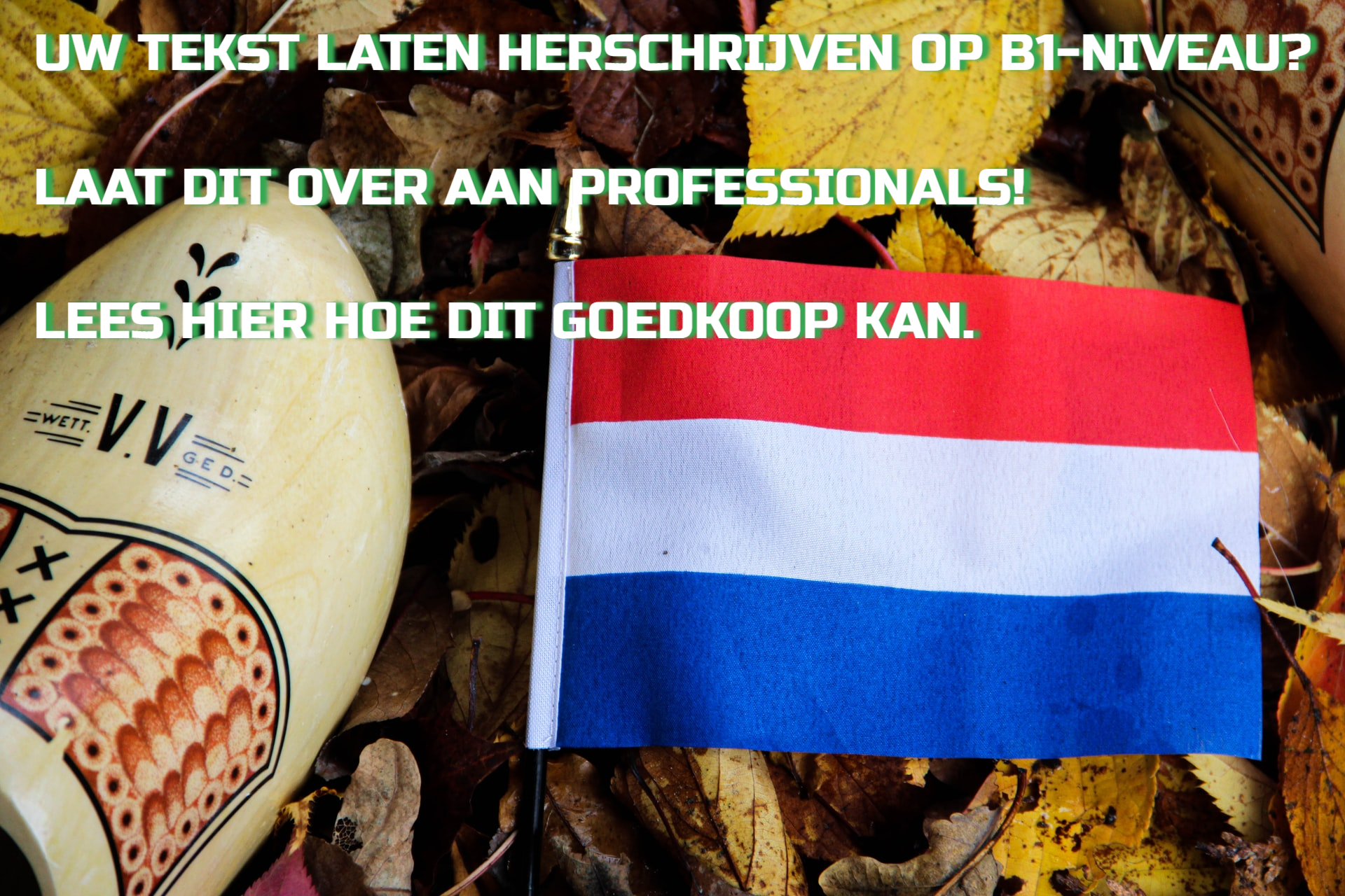 Vlag met klomp behorende bij tekst 'herschrijven op niveau B1.