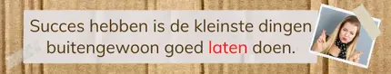 Slogan van Nederlands Taalbureau: succes hebben is de kleinste dingen buitengewoon goed LATEN doen!