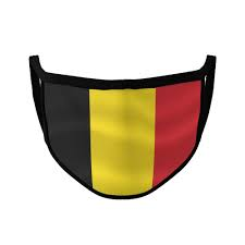 Mondkapje met kleuren Belgische vlag op blog Nederlands Taalbureau.
