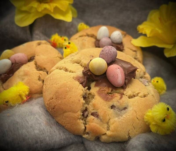 Loaded milk chocolate cookie topped with mini eggs