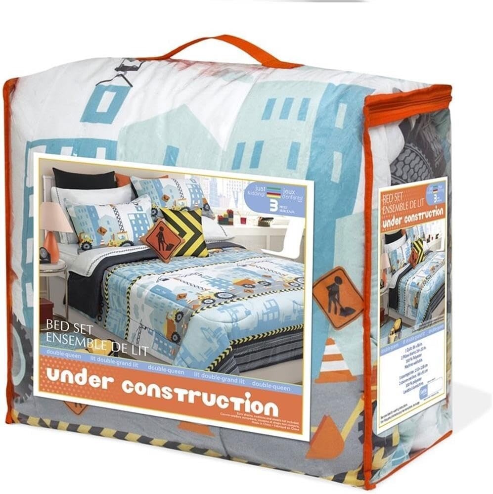 Safdie & Co. 3-Piece Microfiber DQ Bedding Set – Under Construction, Multicolor, Double/Queen Size