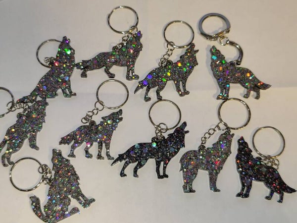 Glitterinen musta susi avaimenperä (random)