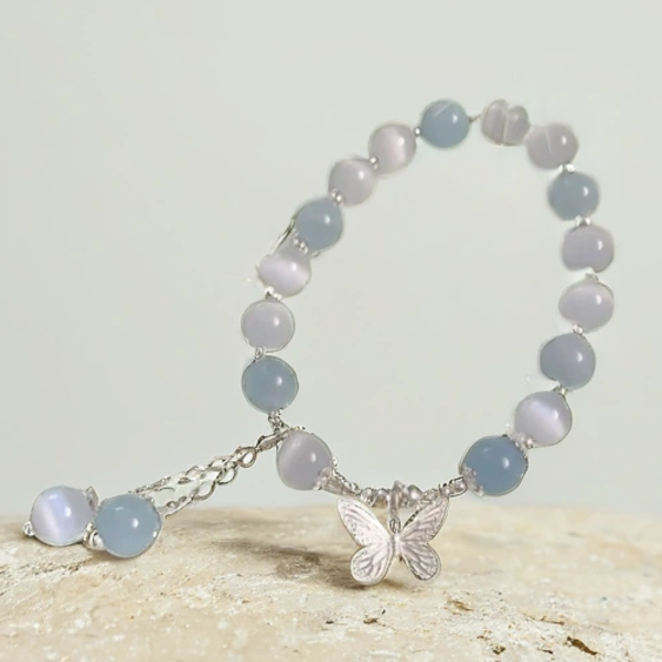 Silver with Natural Aquamarine Cat's Eye Bracelet