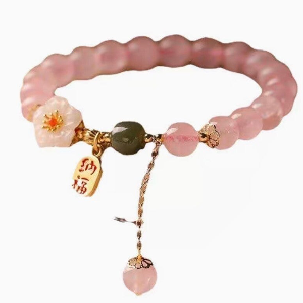 Pink Crystal and Jade Beads Chinese Style Peach Design
