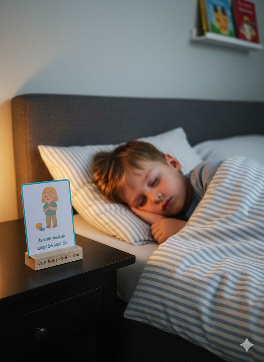 Positieve affirmatiekaartjes voor kinderen om voor het slapengaan zelfvertrouwen en mindset te versterken.