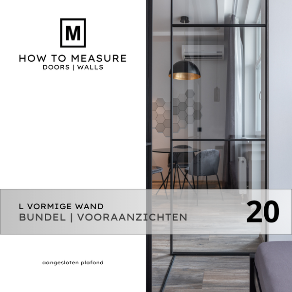PDF-pakket 20 Vooraanzichten L-vormige Wand met Plafondaansluiting