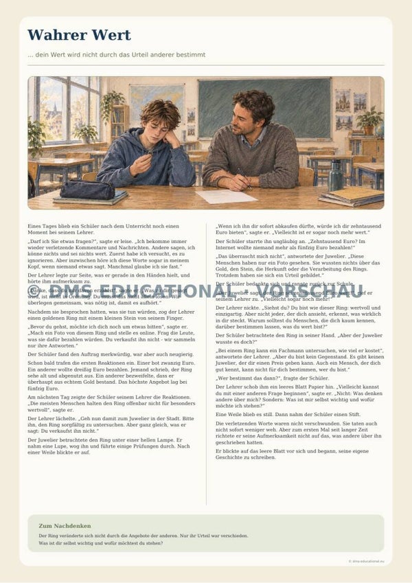 Geschichtenposter „Wahrer Wert“ (A3 + digitale Tafel) – Selbstwert & eigene Werte