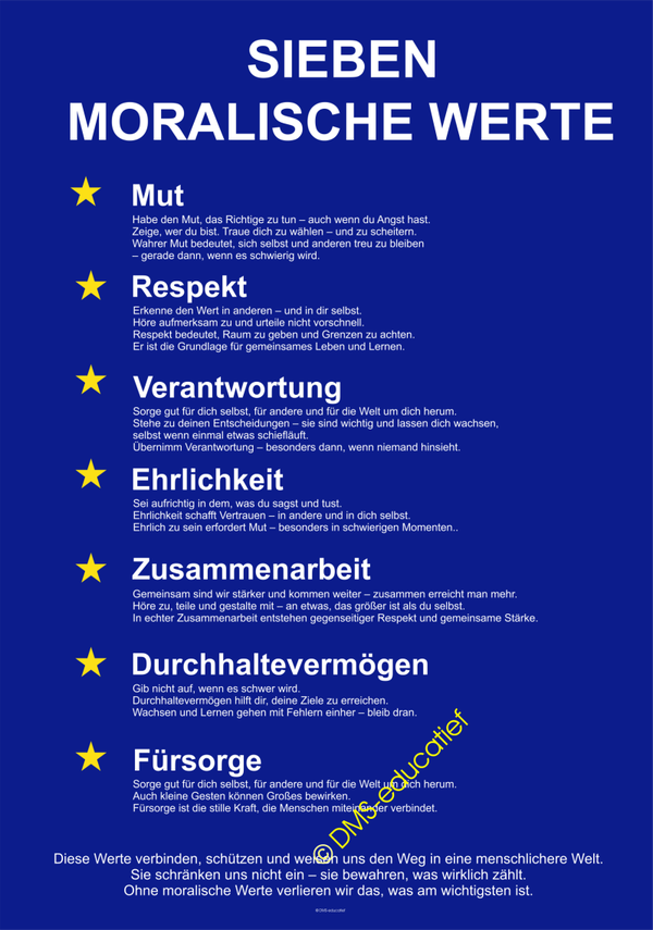 Poster: Sieben moralische Werte A3