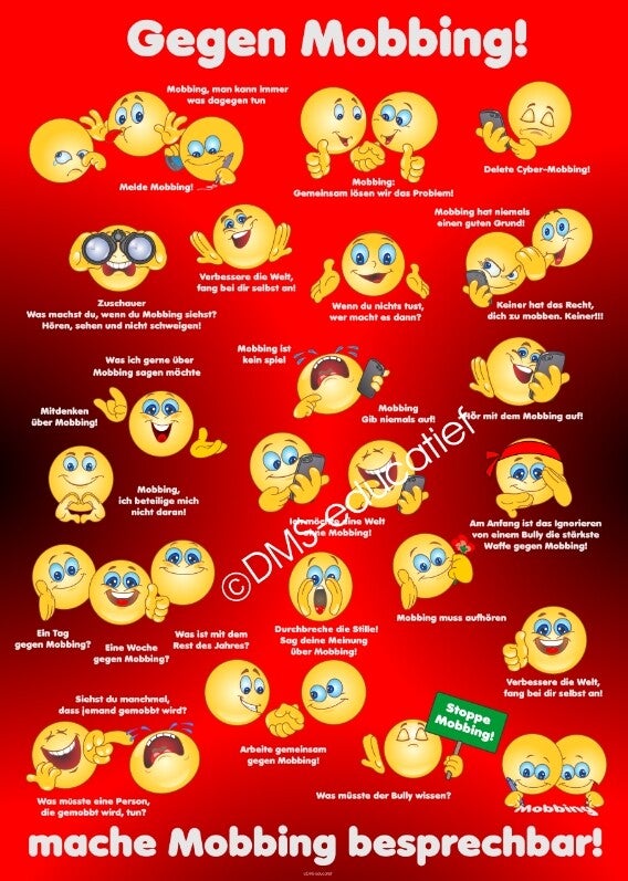 Poster „Gegen Mobbing!“ mit Emojis – Mobbing in der Klasse besprechbar machen