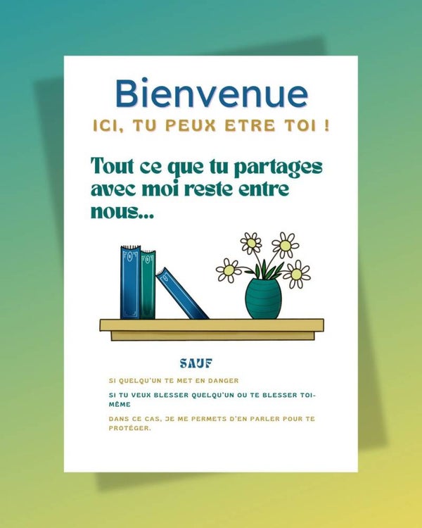 Affiche « Bienveillance et Sécurité Émotionnelle » livres et bouquet