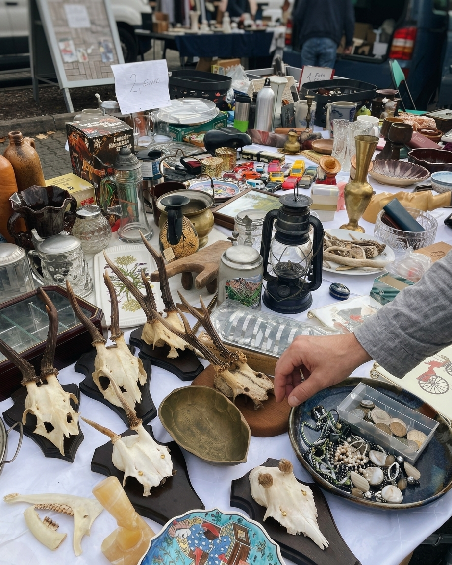 Kultflohmarkt auf dem Messegelände in Idar-Oberstein mit vielen Ständen und Besuchern