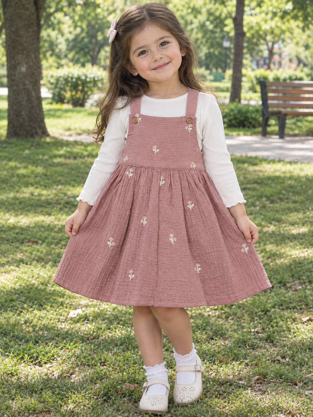Girls pinafore dress and top.