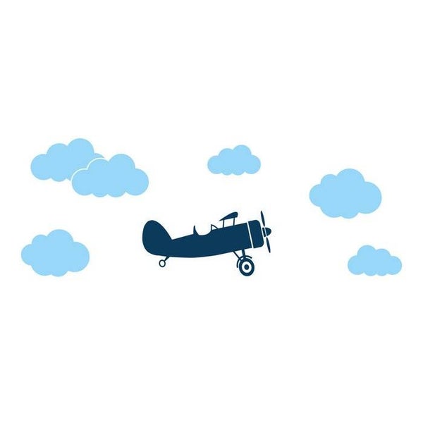 Muursticker vliegtuig met wolken XL