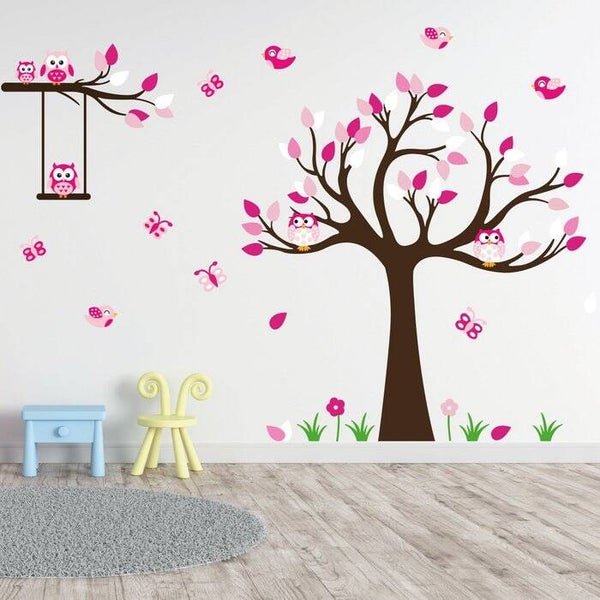 Muursticker Boom met uilen XL