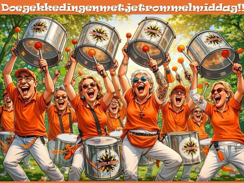 illustratie van maisquenadaspelers die hun trommels in de lucht gooien.