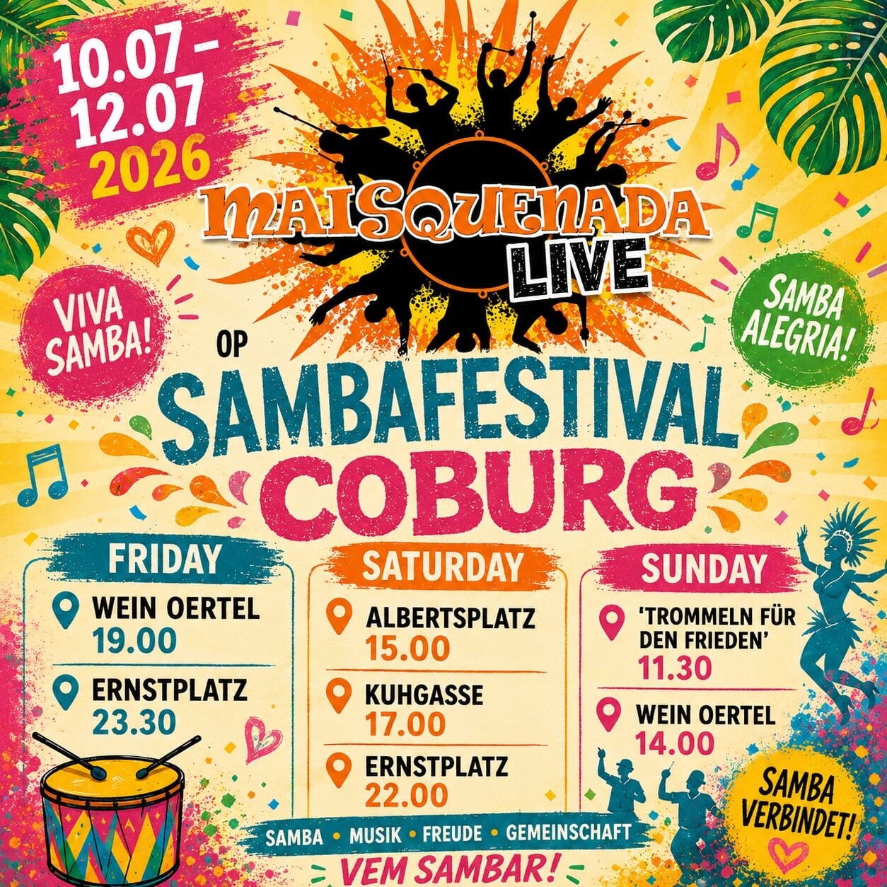 speelschema Maisquenada Sambafestival Coburg 2026