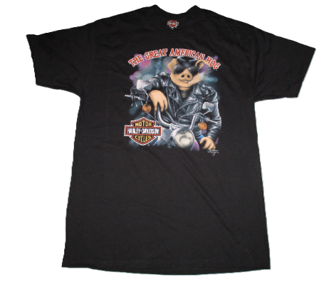 HARLEY DAVIDSON VINTAGE BLACK T-SHIRT 3D EMBLEM THE GREAT AMERICAN HOG
