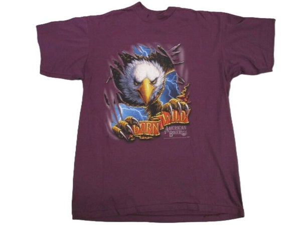 AMERICAN BIKER EGGPLANT T-SHIRT VINTAGE BORN WILD 3D EMBLEM