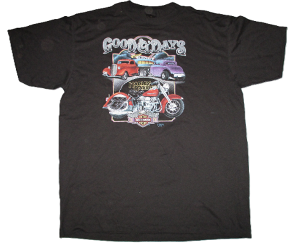 HARLEY DAVIDSON VINTAGE BLACK T-SHIRT 3D EMBLEM GOOD OLD DAYS