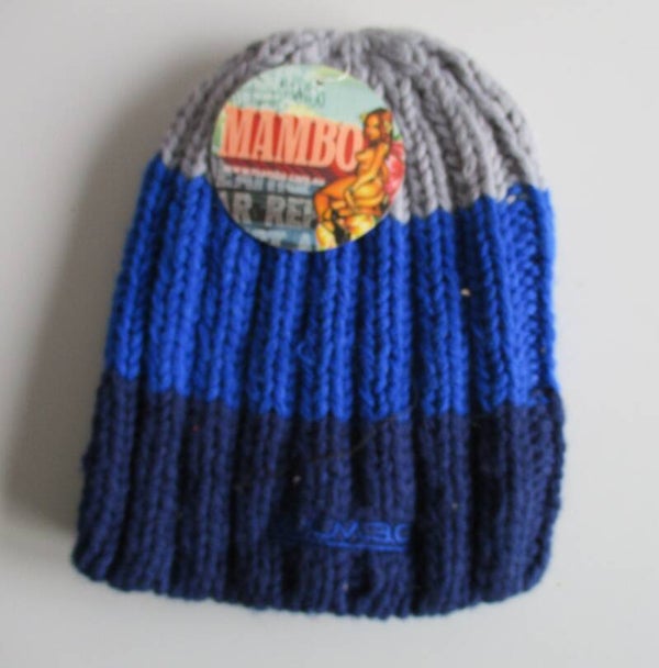 MAMBO BLUE - GREY SCRIPT BEANIE ONE SIZE 90'S