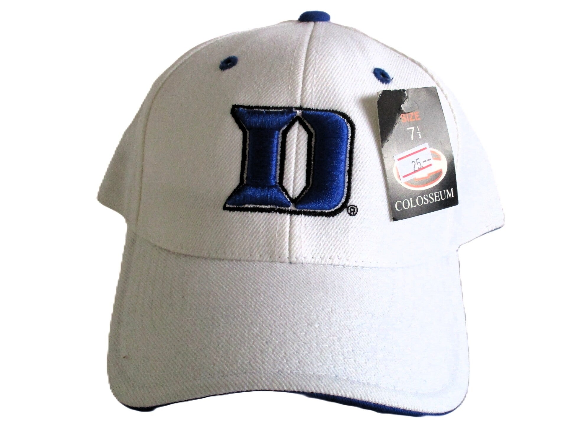 DUKE BLUE DEVILS BASEBALL CAP FITTED SIZE 71/4 BY COLOSSEUM WHITE