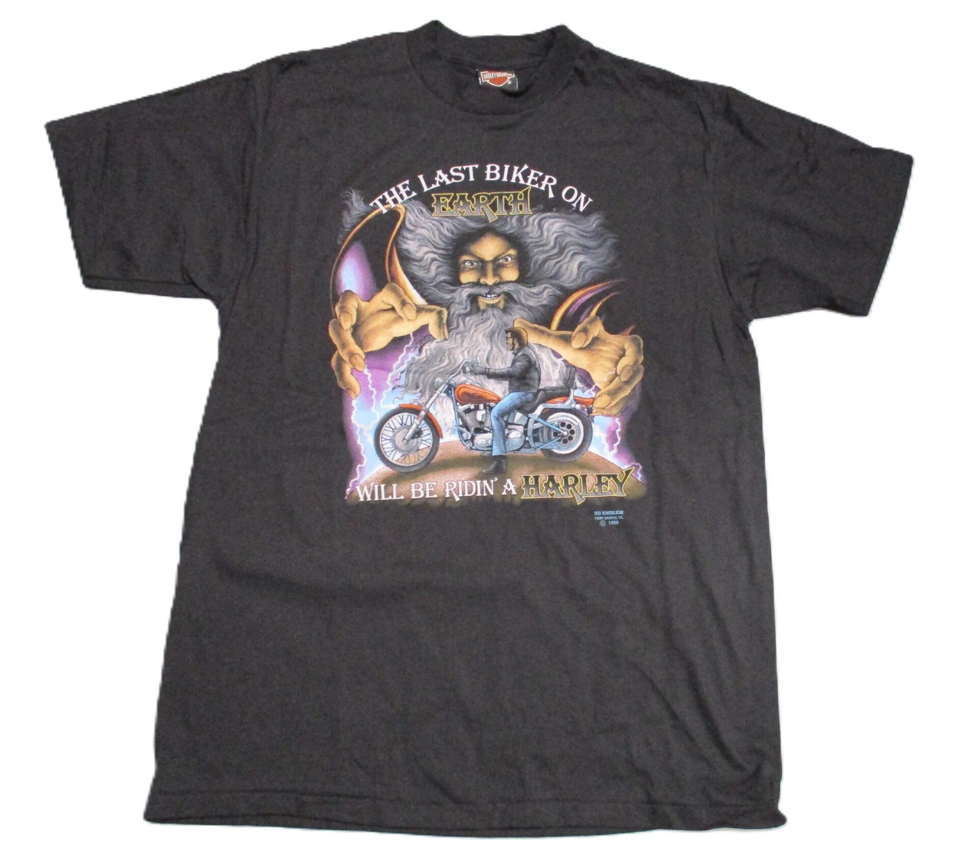 HARLEY DAVIDSON VINTAGE BLACK T-SHIRT 3D EMBLEM THE LAST BIKER WILL BE RIDING