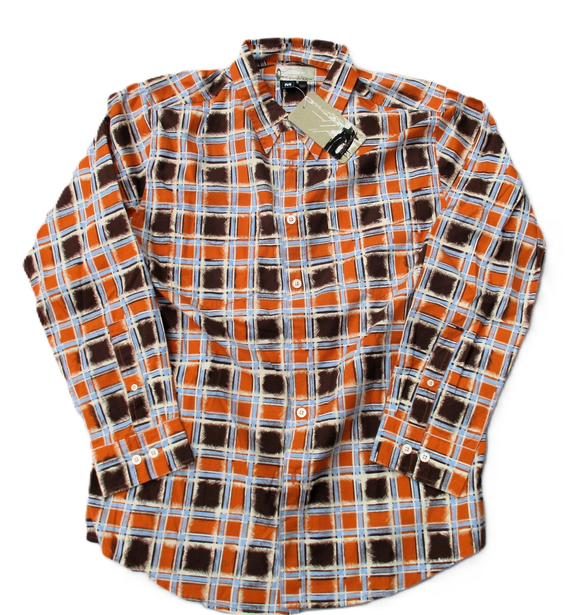 OAKLEY VINTAGE PAINTED PLAID BUTTON SHIRT DARK BROWN