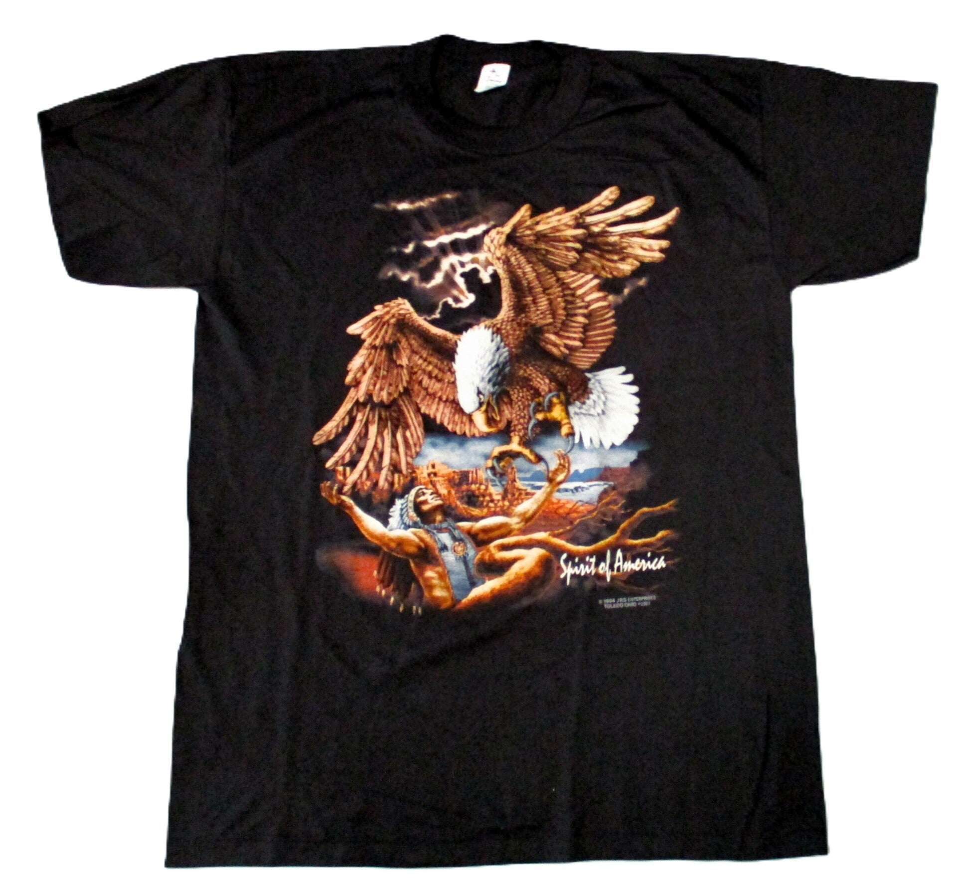 SPIRIT OF AMERICA BLACK T-SHIRT EAGLE AND NATIVE INDIAN