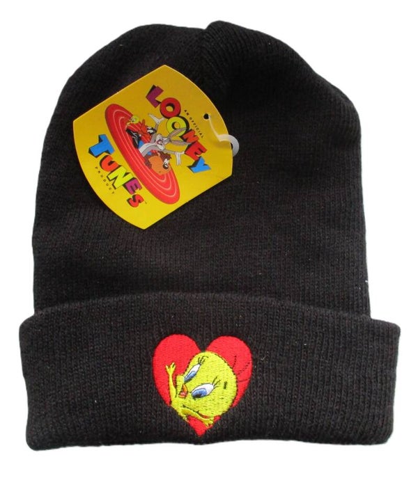 LOONEY TUNES TWEETY BEANIE HART BLACK