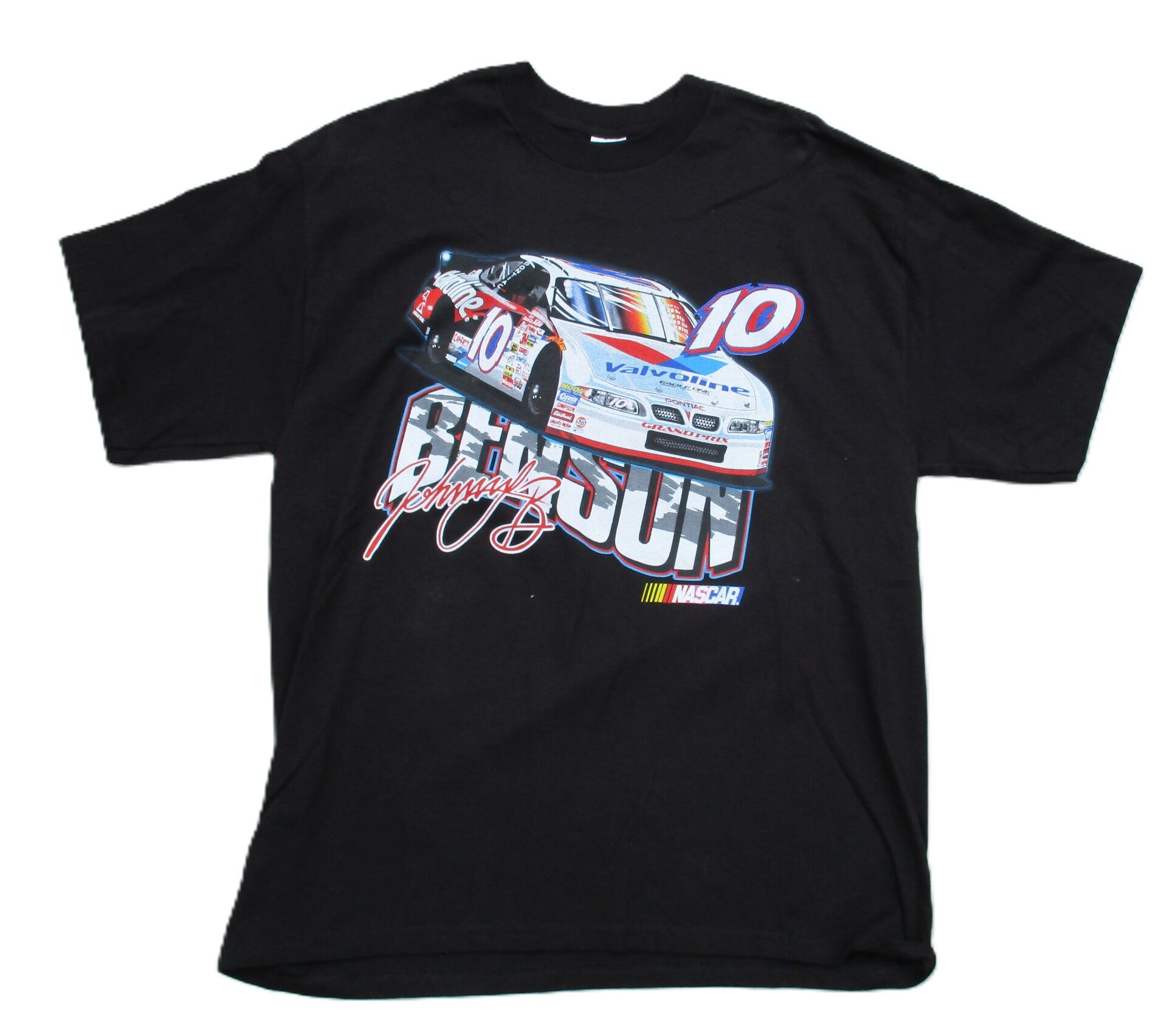 CHECKERED FLAG NASCAR JOHNNY BENSON VALVOLINE PONTIAC 10  T-SHIRT BLACK