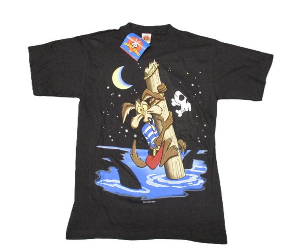 WILE E COYOTE LOONEY TUNES  BLACK T-SHIRT 'SHIPWRECK ' SMALL