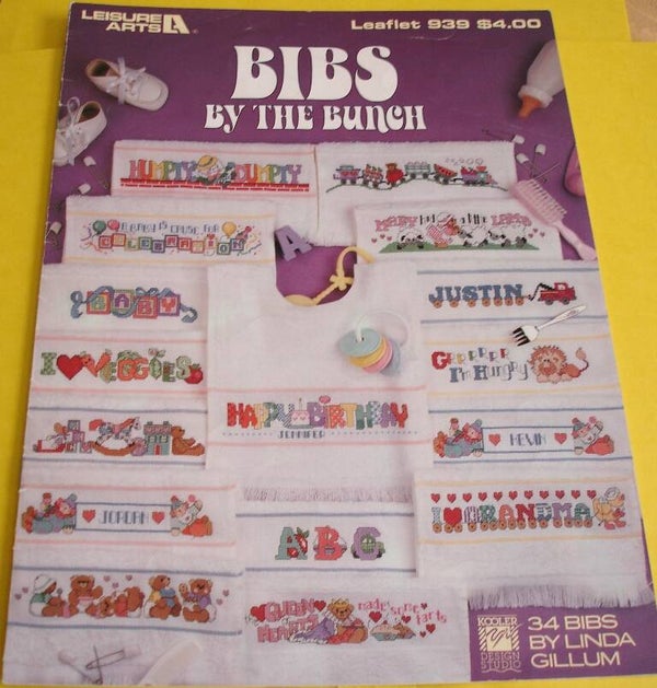 Bib By The Bunch Cross Stitch Leisure Arts Leaflet #939 By Linda Gillum