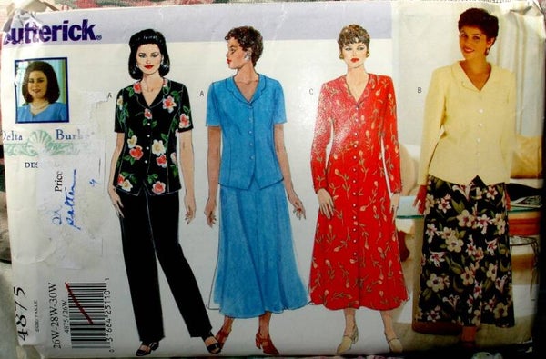 Butterick 4875 Semi Fitted Dress Top Skirt And Pants Sizes (26W-30W)