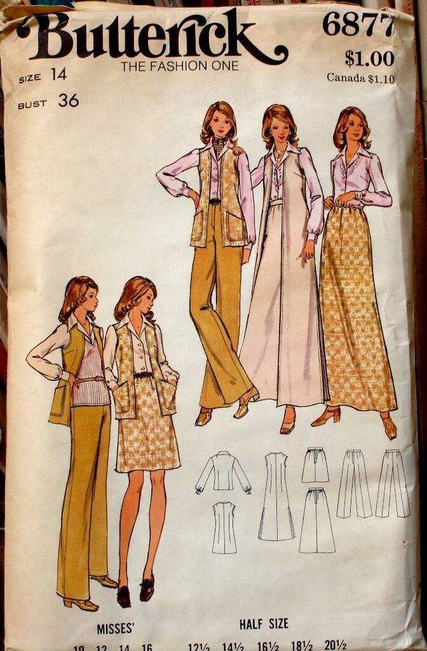 Butterick 6877 Vest Skirt And Blouse Wardrobe Pattern Size 14 1960s