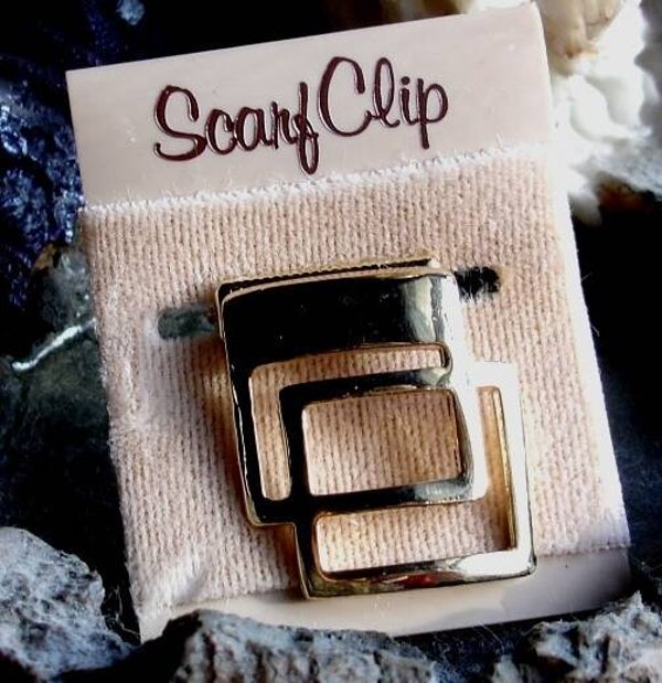 Vintage Goldtone Scarf Clip Mod 1970s Double Square Geometric Design