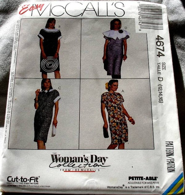 McCall's 4674 Misses Pullover Chemise Dress Pattern Size D(12-14-16)