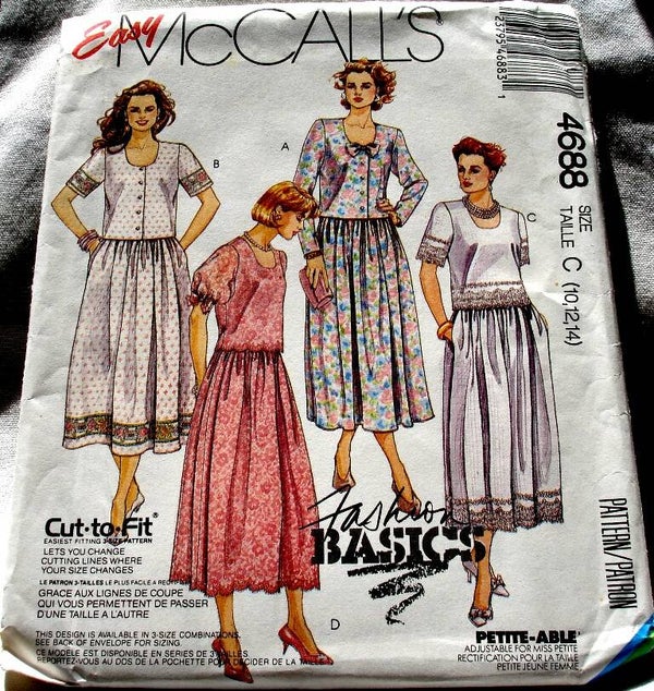 McCall's 4688 Misses Two Piece U Neckline Dress Pattern Size C (10,12,14)